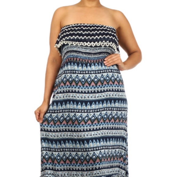 Katia Dresses & Skirts - PLUS Blue Strapless Maxi - Aztec Print